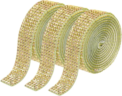 Miniatura 65 de MECCANIXITY 3 rollos de cinta de diamantes de imitación autoadhesiva de 3 yardas y 0.315 in para proyectos de artes y manualidades, pasteles de Beige