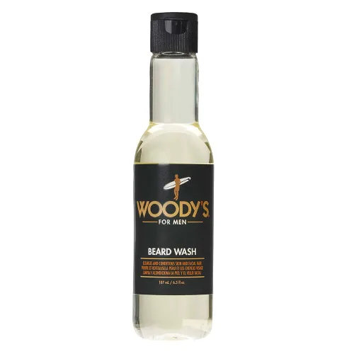 Woody's Jabón de barba para hombres – Lavado y acondicionador de barba, limpia el cabello y la piel facial, aroma a aloe vera y manzanilla, 6.3