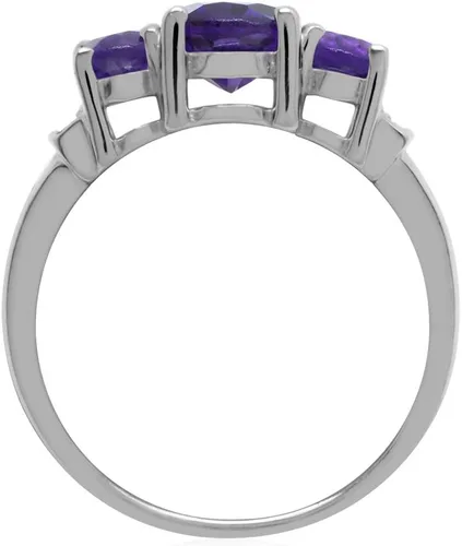 Miniatura 3 de Silvershake Anillo de plata de ley 925 chapada en oro blanco con piedra natal de forma ovalada auténtica de 3 piedras