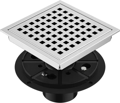 Miniatura 9 de EXF Drenaje de ducha cuadrado de 6 pulgadas con base de brida ABS, drenaje de piso de acero inoxidable 304 negro mate, rejilla extraíble y colador
