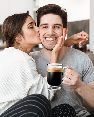 Miniatura 5 de LUXU Juego de 4 tazas de café de vidrio irlandés, tazas de café con leche, taza de café transparente de 10.5 onzas, tazas de vidrio con asas
