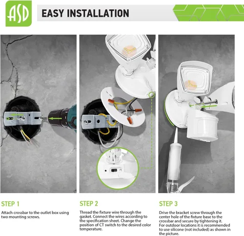 Miniatura 7 de ASD Luz LED de seguridad para exteriores de 25 W, 2500 lm, luz de inundación con sensor de movimiento, 3000 K/4000 K/5000 K, IP65 impermeable