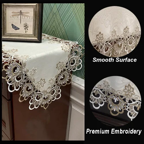 Miniatura 5 de AMZALI Corredores de mesa de macramé para fiesta, 70 pulgadas de encaje floral bordado rectangular bufanda para cómoda decoración de mesa para boda