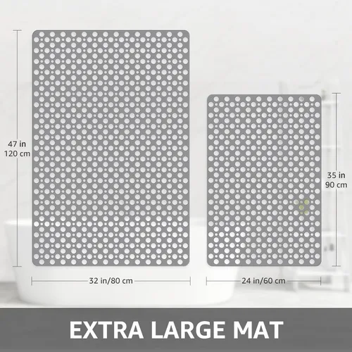 Miniatura 2 de Yolife Tapete de ducha grande, 47 x 32 pulgadas, tapete de ducha antideslizante para ducha interior con orificio de drenaje, tapete de ducha de TPE