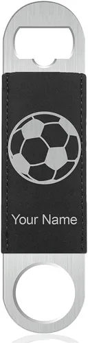 Miniatura 12 de LaserGram Abrebotellas, balón de fútbol, grabado personalizado incluido (cuero sintético, negro y dorado)