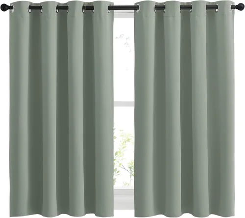NICETOWN Cortinas Opacas Verde Salvia para Café de 45 Pulgadas de Largo - Cortinas Sólidas con Ojales que Oscurecen la Habitación y Reducen el