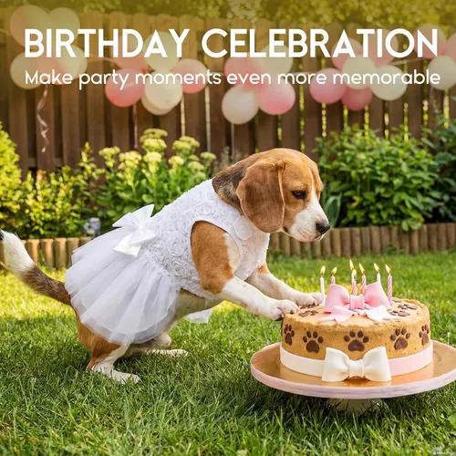 Miniatura 6 de ASENKU Vestido para Perro Vestido de Boda para Mascota Vestido de Princesa de Encaje para Cachorro Traje de Fiesta de Cumpleaños Ropa Formal