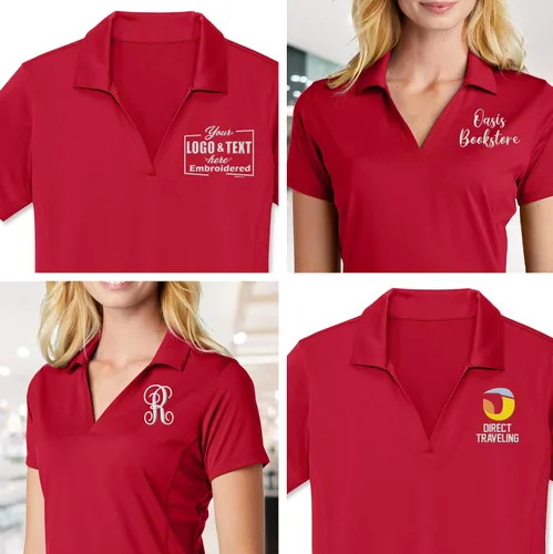 Miniatura 5 de Polo bordado personalizado para mujer con logotipo y logotipo de seda para mujer