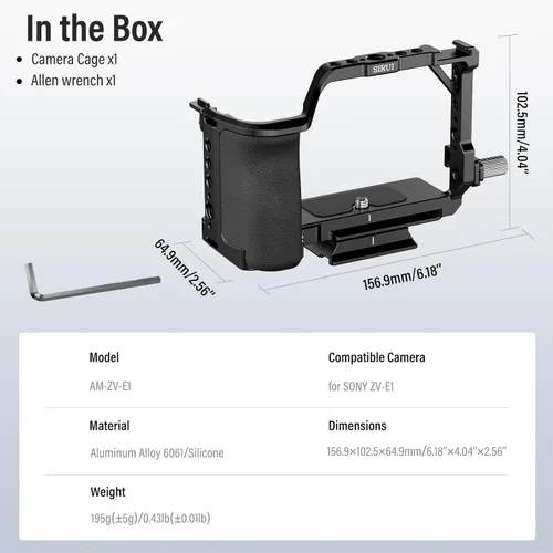Miniatura 9 de SIRUI Jaula para cámara Sony ZV-E1 con agarre de silicona y abrazadera para cable para HDMI, placa de liberación rápida integrada para tipo Arca
