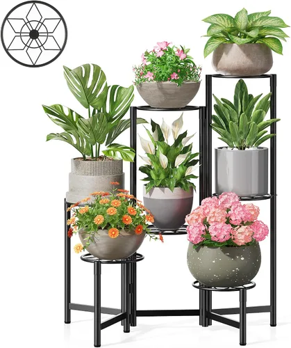 Miniatura 15 de Soporte escalonado para plantas al aire libre de 3 niveles para interiores, estante de flores de metal para múltiples plantas, soportes altos