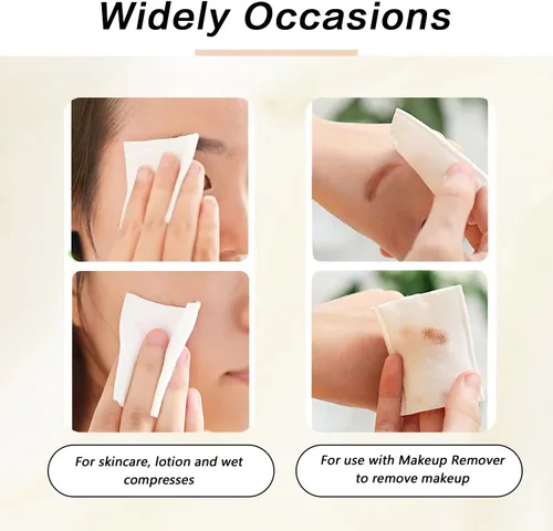 Miniatura 4 de 200 almohadillas rectangulares de algodón orgánico puro para maquillaje facial sin pelusas, almohadillas de limpieza facial cuadradas, toallitas