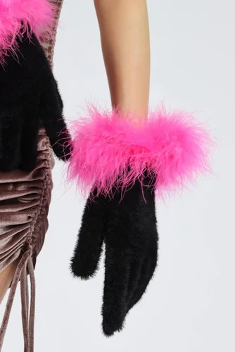 Miniatura 41 de Sahabowi Guantes de cuero para clima frío Manopla de lana cálida de invierno para mujeres