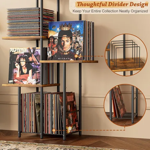 Miniatura 4 de Soporte para Tocadiscos, Soporte de Almacenamiento de Discos de Vinilo con Estante de Exhibición, Mesa de Soporte para Tocadiscos con Divisores