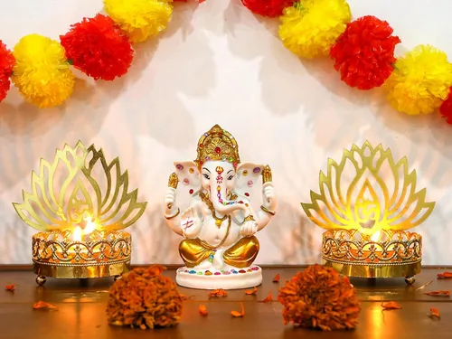 Miniatura 6 de alikiki Estatua de ídolo del señor indio Ganesha – Dios hindú en tono dorado de 5 pulgadas de alto, Ganpati Mandir Diwali Pooja, artículo
