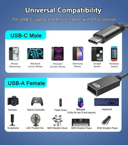 Miniatura 7 de AKWOR Adaptador USB C a USB OTG, divisor USB C 2 en 1 con puerto de carga PD de 60 W y puerto USB 3.0 hembra compatible con iPhone 15 Pro, MacBook