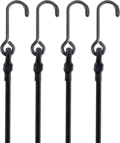 Miniatura 7 de Paquete de 4 cordones elásticos planos ajustables de 3 vías con ganchos, fácil de ajustar la longitud de los 3 lados, Lucky Straps 30 pulgadas