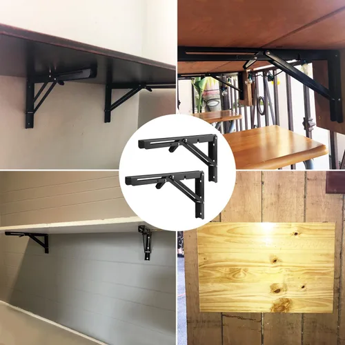 Miniatura 7 de 3 pares de 6 soportes de estante plegables de 12 pulgadas, soporte plegable de metal para banco, soporte de estante plegable resistente montado