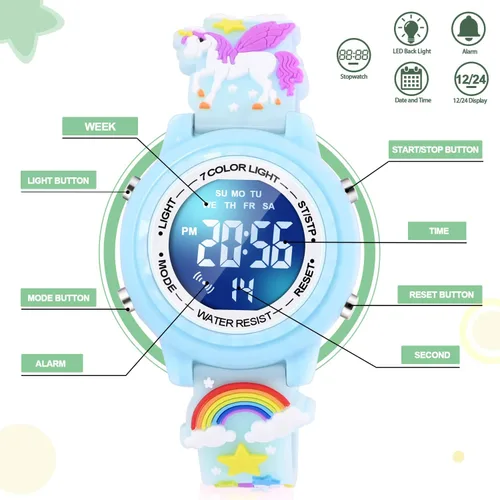 Miniatura 2 de Relojes impermeables de dibujos animados 3D para niños con alarma, los mejores regalos de juguetes para niñas de 3 a 10 años