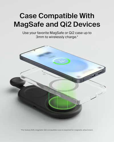 Miniatura 8 de Belkin Almohadilla de carga inalámbrica 2 en 1 con Qi2 de 15 W + puerto USB-C adicional - Cargador compatible con MagSafe, estación de carga
