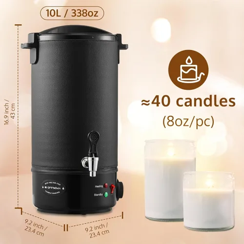 Miniatura 2 de OFFNOVA Derretidor de cera para hacer velas, olla de fusión eléctrica grande de cera de 10L con boquilla de núcleo de calefacción y pantalla