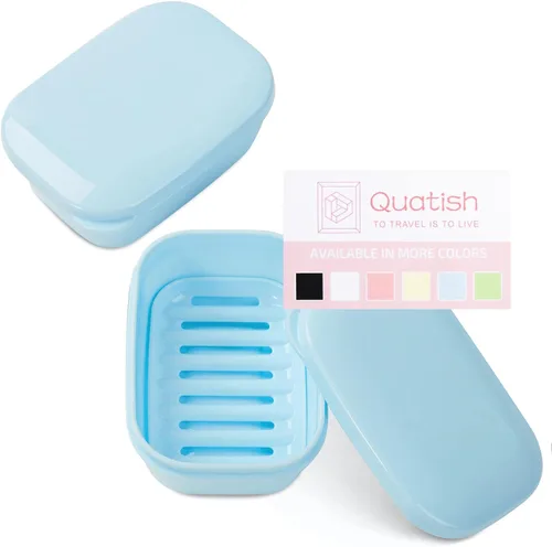 Quatish Paquete de 2 recipientes de jabón de viaje, soporte de jabón portátil con tapa, soporte de jabón de barra de viaje, estuche de jabón para