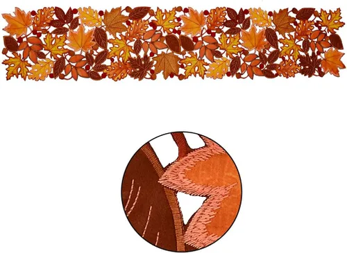 Miniatura 2 de Camino de mesa bordado de hojas de otoño para Acción de Gracias, decoraciones de cosecha de otoño (14 x 34 pulgadas)