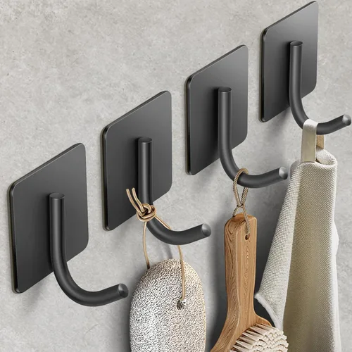 Miniatura 8 de xdgeLoad Ganchos para toallas de baño, 4 unidades, ganchos de pared resistentes para baños, abrigos, batas, cocina, ganchos autoadhesivos sin Negro
