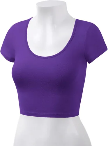 Miniatura 4 de HATOPANTS - Ombliguera básica de algodón con cuello redondo y manga corta, para mujer