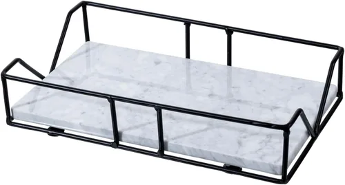 Miniatura 9 de MyGift Toallero de papel plegado para baño, alambre de metal negro mate y madera maciza rústica marrón oscuro, accesorios de baño, bandeja de tocador