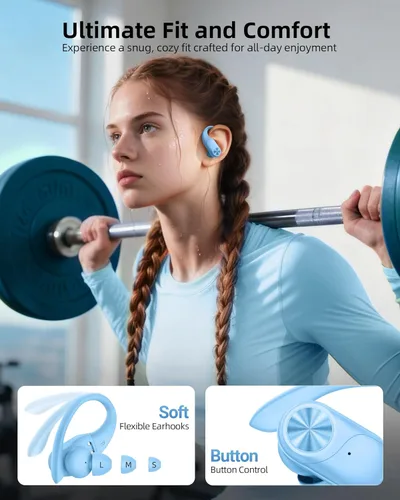 Miniatura 6 de PocBuds - Auriculares Bluetooth inalámbricos con 80 horas de reproducción, estuche de carga inalámbrica, pantalla digital, auriculares deportivos