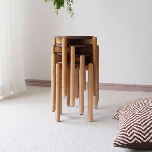Miniatura 11 de Taburete apilable de roble, soporte pequeño para plantas, taburete redondo de madera para comedor, sala de estar, entrada, aula, escuela, 15.4 x