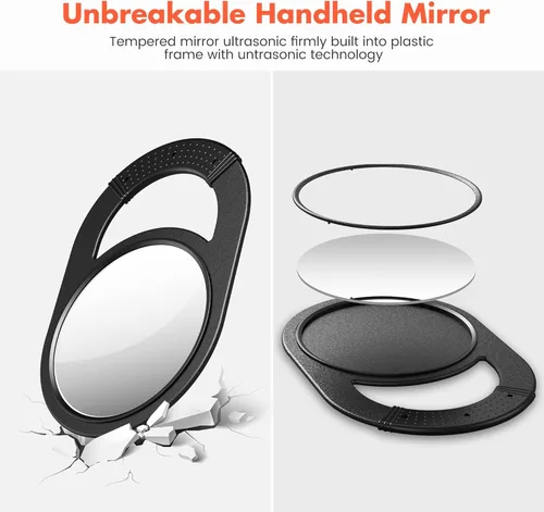 Miniatura 4 de TASALON Espejo de Mano Irrompible, Espejos de Mano con Mango, Salón, Espejo de Barbero para Cabello, Antideslizante de Mano con Agarre de Goma
