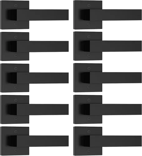 Miniatura 10 de Estmoon Paquete de 2 palancas de puerta de paso, pomos de puerta negros mate, manijas de puerta cuadradas para interiores, palancas resistentes sin
