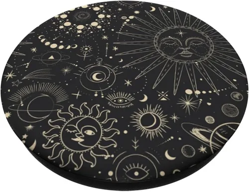 Miniatura 2 de PopSockets intercambiables con diseño de estrellas espaciales astrológicas y luna, color negro