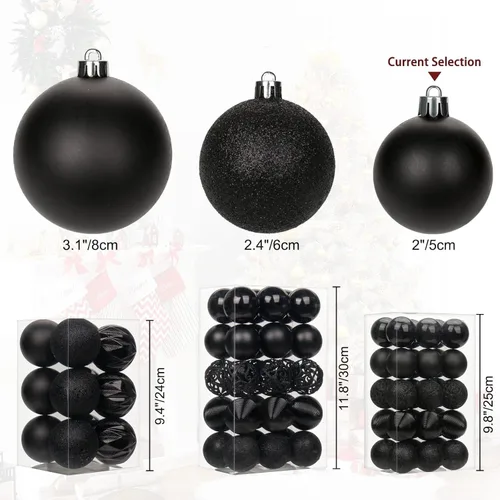 Miniatura 3 de 30 piezas de adornos de bola de árbol de Navidad irrompibles negros para decoración navideña