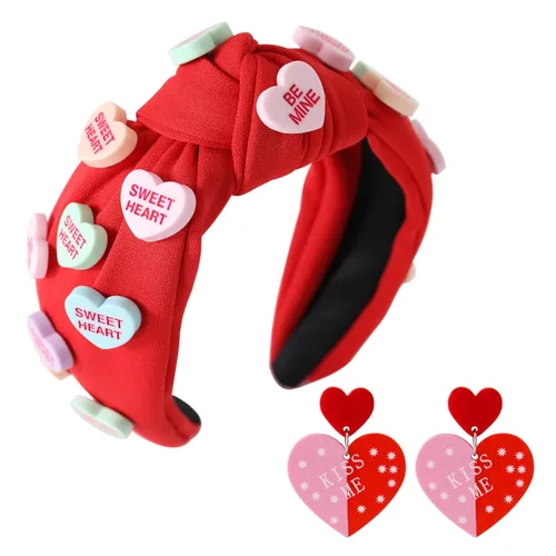 Miniatura 11 de Diademas de corazón de caramelo para el día de San Valentín para mujer, diadema de corazón de conversación de amor con diamantes de imitación
