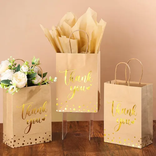 Miniatura 3 de Tinlade 30 bolsas de regalo de agradecimiento con papel de seda dorado con asa para graduación, negocios, compras, boda, ducha, regalos de fiesta