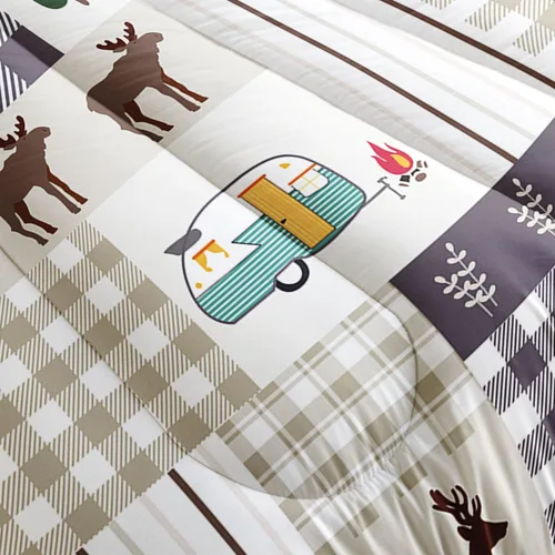 Miniatura 5 de Juego de edredón Happy Camper - Juego de cama rústico con estampado de cabaña y ciervos con 1 edredón y 2 fundas de almohada para dormitorio