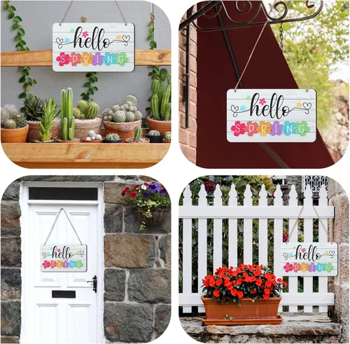 Miniatura 6 de Letrero de verano con texto en inglés «Hello Summer» para puerta delantera, decoración de bienvenida, letrero colgante para puerta de casa de campo