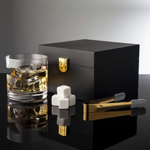 Miniatura 5 de Godinger Juego de Caja de Regalo de Madera de Vaso de Whisky para Cigarro con Vaso Old Fashioned, Piedras Enfriadoras de Whisky y Pinzas Juego de Bar