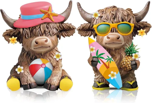 Miniatura 31 de Karenhi 2 piezas de figuritas de vaca de las Tierras Altas para el Día de la Madre, figuritas de gnomo de vaca con flores y corazón de MADRE