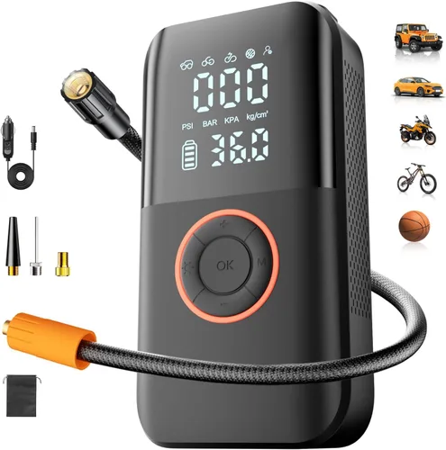Bomba de aire para neumáticos de automóvil, bomba de neumáticos inalámbrica de 150 PSI, 12 V CC y batería de doble potencia, compresor de aire de