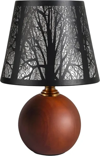 Miniatura 8 de Lámpara de mesa pequeña de bosque rústico de 11.4 pulgadas, base de madera maciza y pantalla de árbol de metal con lámpara de noche regulable de 3