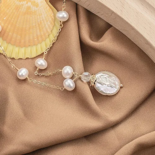 Miniatura 5 de InzheG Gargantilla de perlas de agua dulce, ajustable, chapada en oro de 14 quilates, hecha a mano, cadena de perlas barrocas cultivadas, collar
