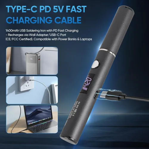 Miniatura 7 de Kit de Soldador Inalámbrico, Lápiz de Soldadura USB-C Recargable con Pantalla OLED, Soldador Portátil Alimentado por Batería para Reparación
