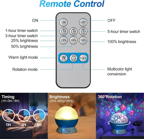Miniatura 7 de Luces nocturnas de Navidad para bebé con control remoto, proyector de luna de rotación de 360 grados, 4 bombillas LED, 8 luces que cambian