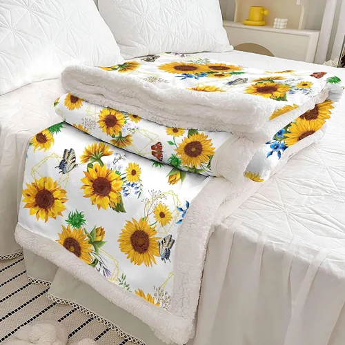 Miniatura 3 de Manta de girasol, regalos de girasol, manta gruesa cálida y suave (blanco, 60 x 80 pulgadas)