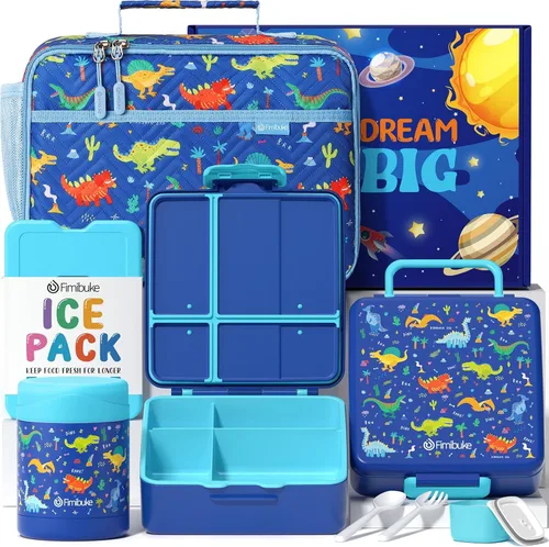 Miniatura 17 de Fimibuke Lonchera Bento para niños con 4 compartimentos, bolsa de almuerzo aislada, tarro térmico de acero inoxidable al vacío, paquete de hielo