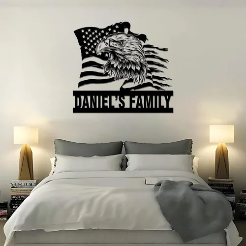 GodLover Arte de lujo personalizado con nombre de águila, decoración de pared de bandera americana, gran letrero patriótico de águila, regalo del 4