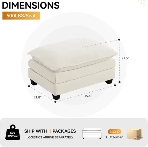 Miniatura 2 de Otomán de Sofá Moderno de Chenille Nube de 35'', Otomán Rectangular para Sofá Seccional Modular, Beige